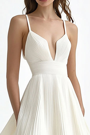 Long Chiffon A Line V-Neck Ivory Engagement Dress